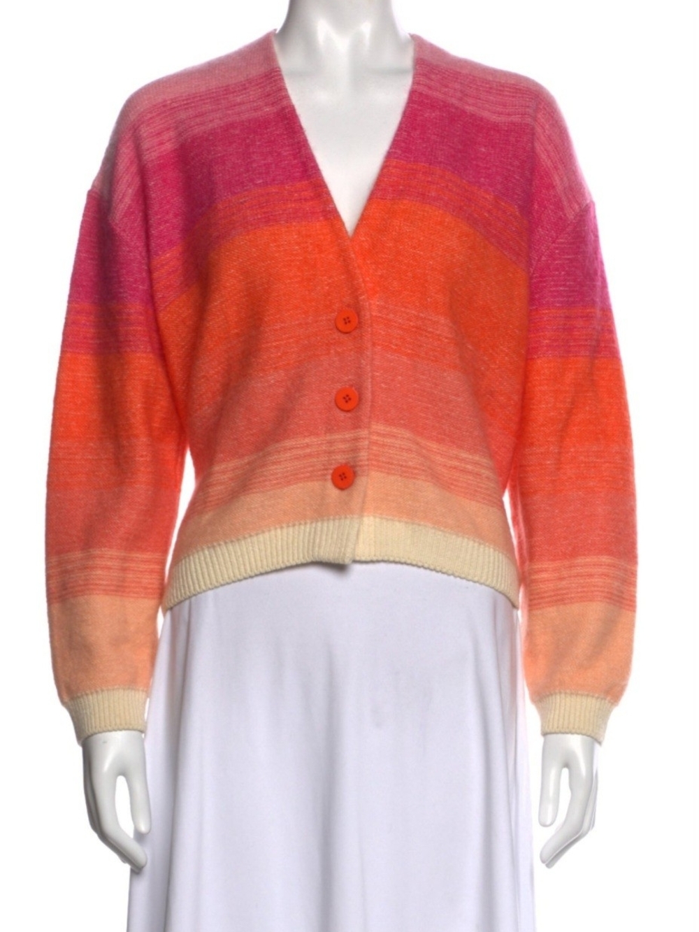 Dorothee Schumacher Striped V-Neck Button Cardigan - Pink & Orange Ombre